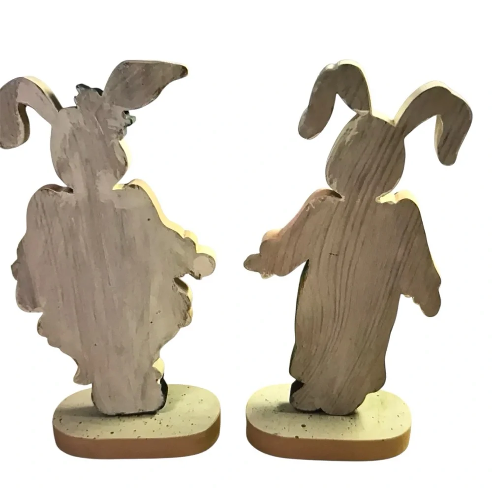 Vintage Wooden Bunny Couple – Hand Painted Folk Art Rabbits(only)